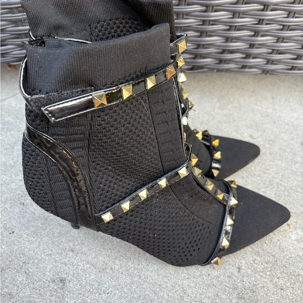 C Maladrino Black Heeled Studded Boots Sz 8.5